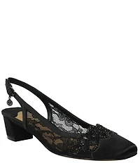 J. Renee Faleece Satin Lace Detail Slingback Block Heel Pumps