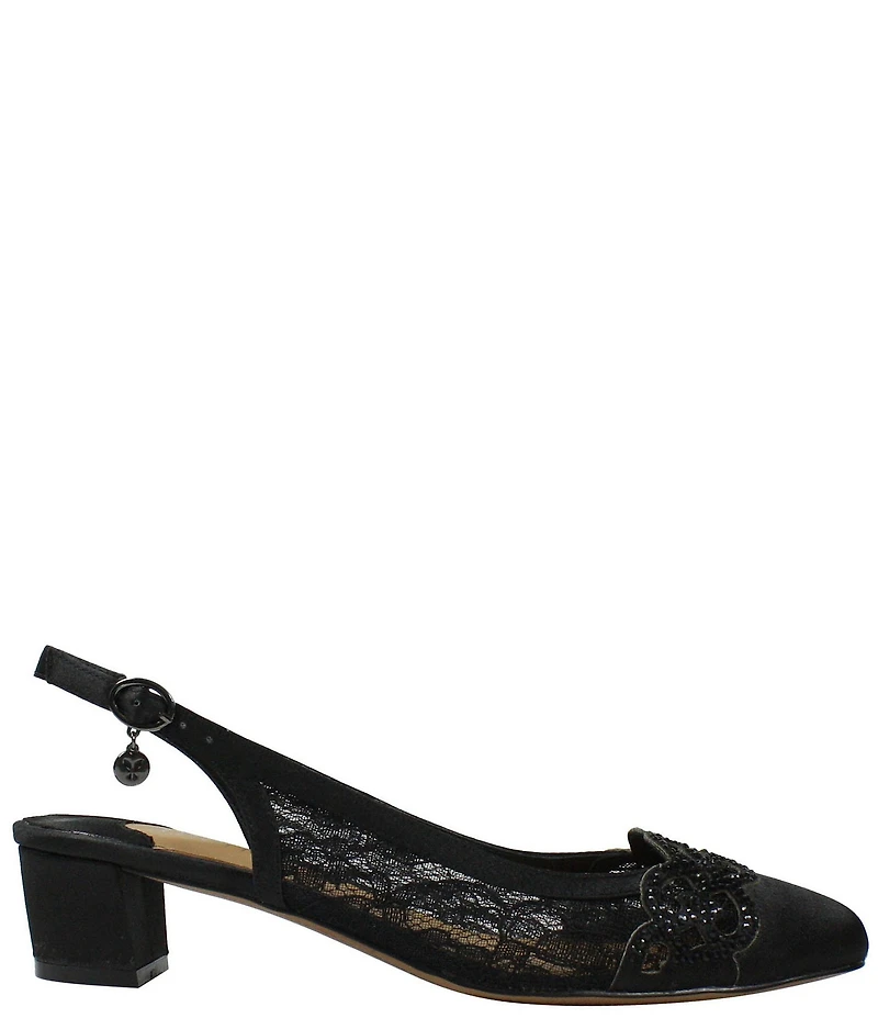 J. Renee Faleece Satin Lace Detail Slingback Block Heel Pumps