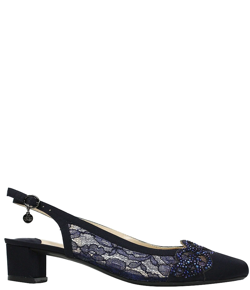 J. Renee Faleece Satin Lace Detail Slingback Block Heel Pumps