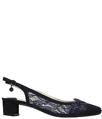 J. Renee Faleece Satin Lace Detail Slingback Block Heel Pumps