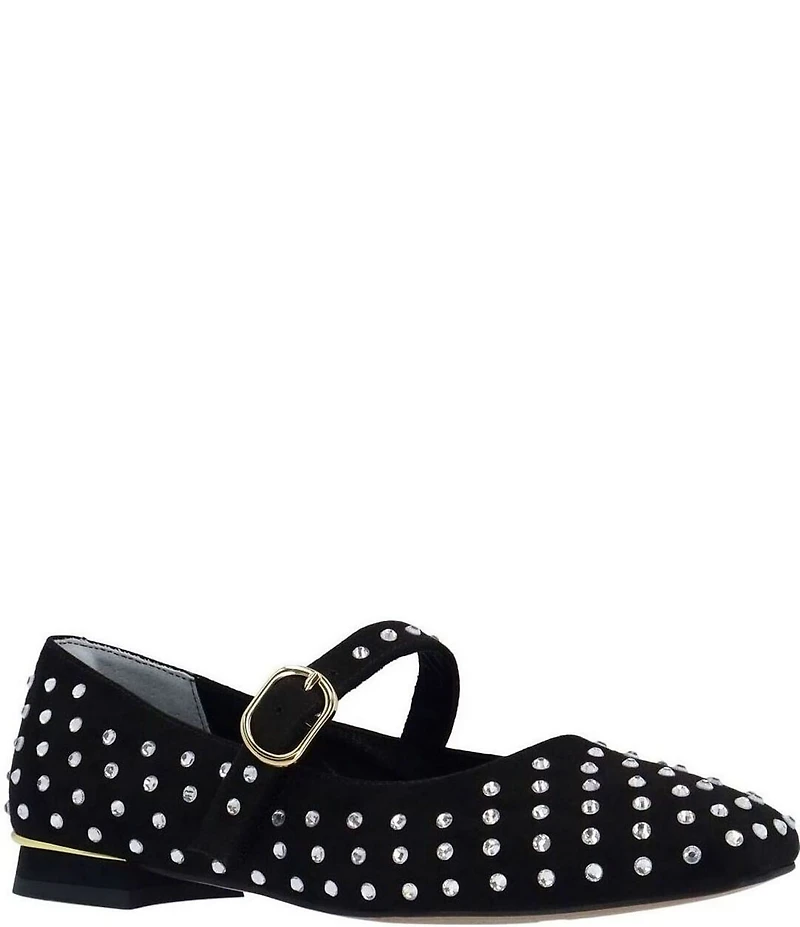 J. Renee Faron Rhinestone Embellished Microsuede Mary Jane Flats