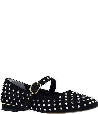 J. Renee Faron Rhinestone Embellished Microsuede Mary Jane Flats