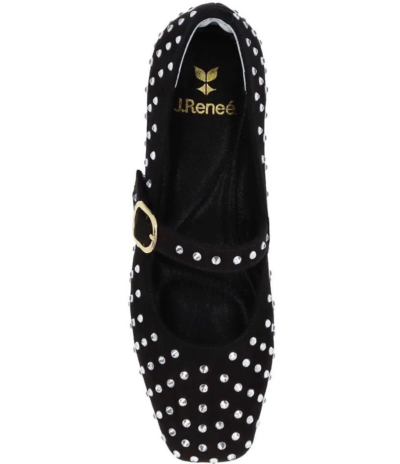 J. Renee Faron Rhinestone Embellished Microsuede Mary Jane Flats