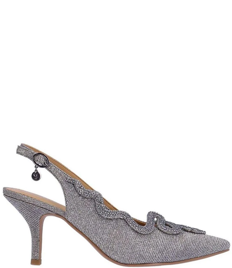 J. Renee Fedosia Glitter Fabric Rhinestone Embellished Snake Ornament Slingback Pumps