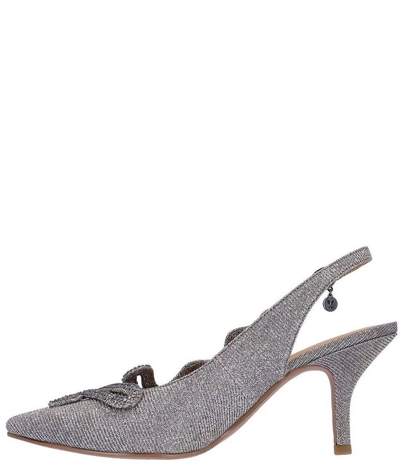 J. Renee Fedosia Glitter Fabric Rhinestone Embellished Snake Ornament Slingback Pumps