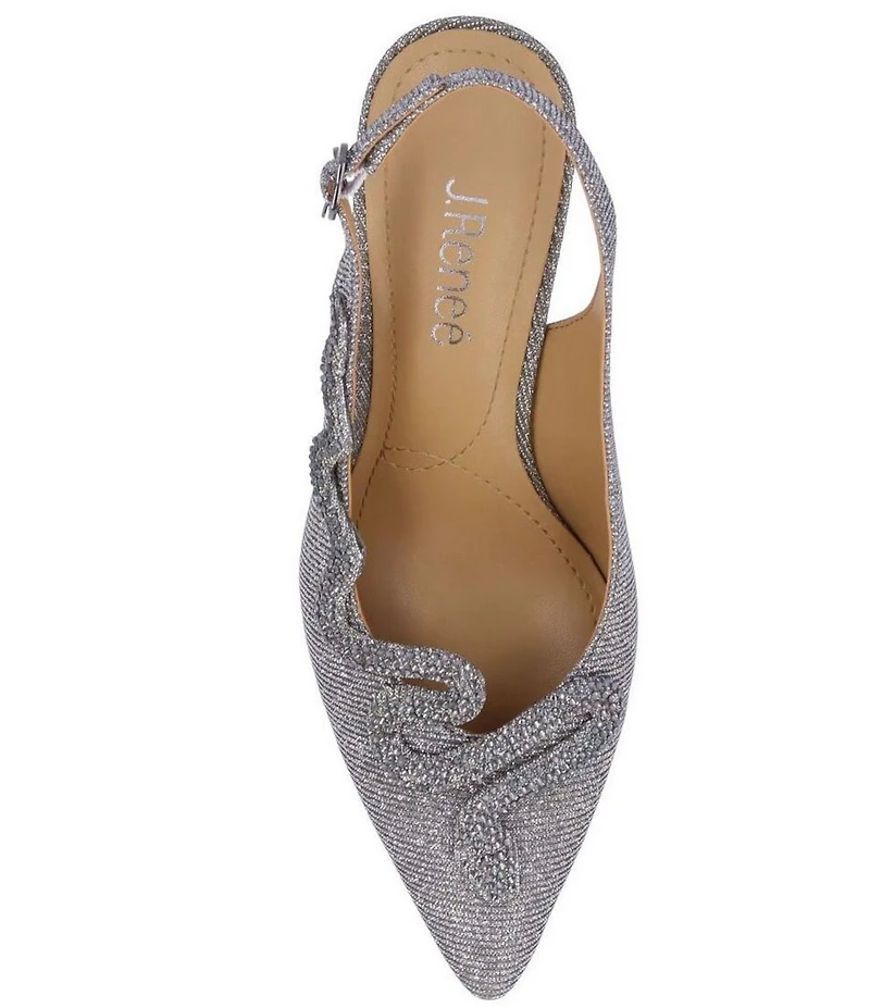 J. Renee Fedosia Glitter Fabric Rhinestone Embellished Snake Ornament Slingback Pumps