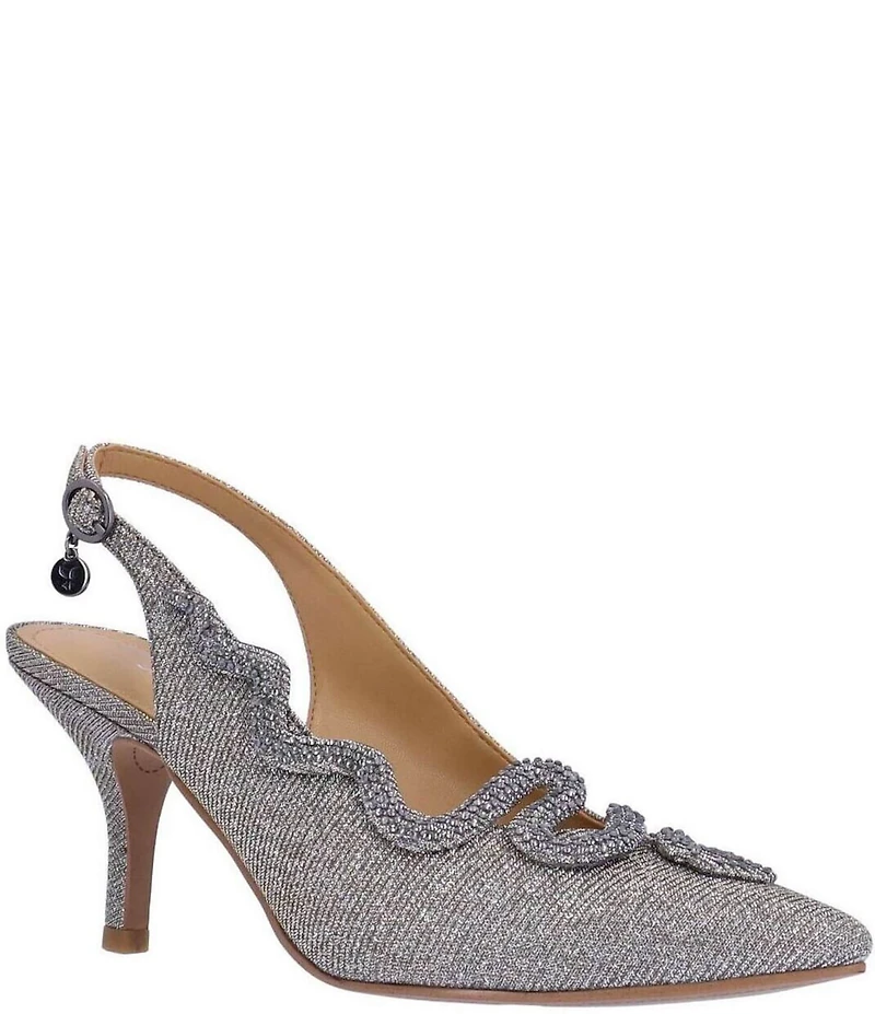 J. Renee Fedosia Glitter Fabric Rhinestone Embellished Snake Ornament Slingback Pumps