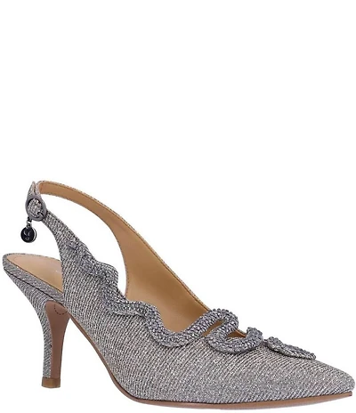 J. Renee Fedosia Glitter Fabric Rhinestone Embellished Snake Ornament Slingback Pumps