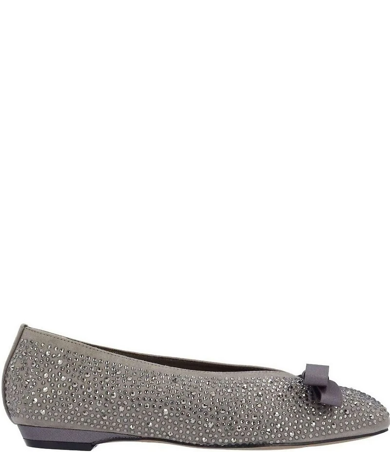 J. Renee Fentan Microsuede Rhinestone Embellished Ballet Bow Flats