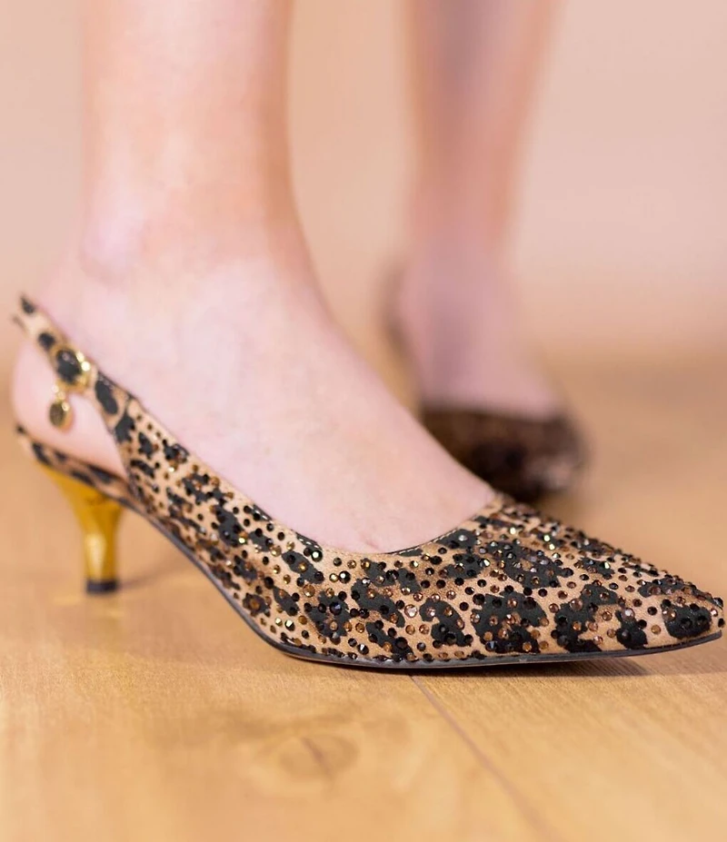J. Renee Ferryanne Rhinestone Leopard Print Slingback Pumps