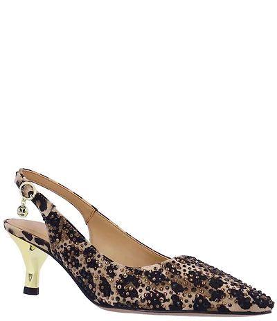 J. Renee Ferryanne Rhinestone Leopard Print Slingback Pumps