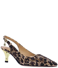 J. Renee Ferryanne Rhinestone Leopard Print Slingback Pumps