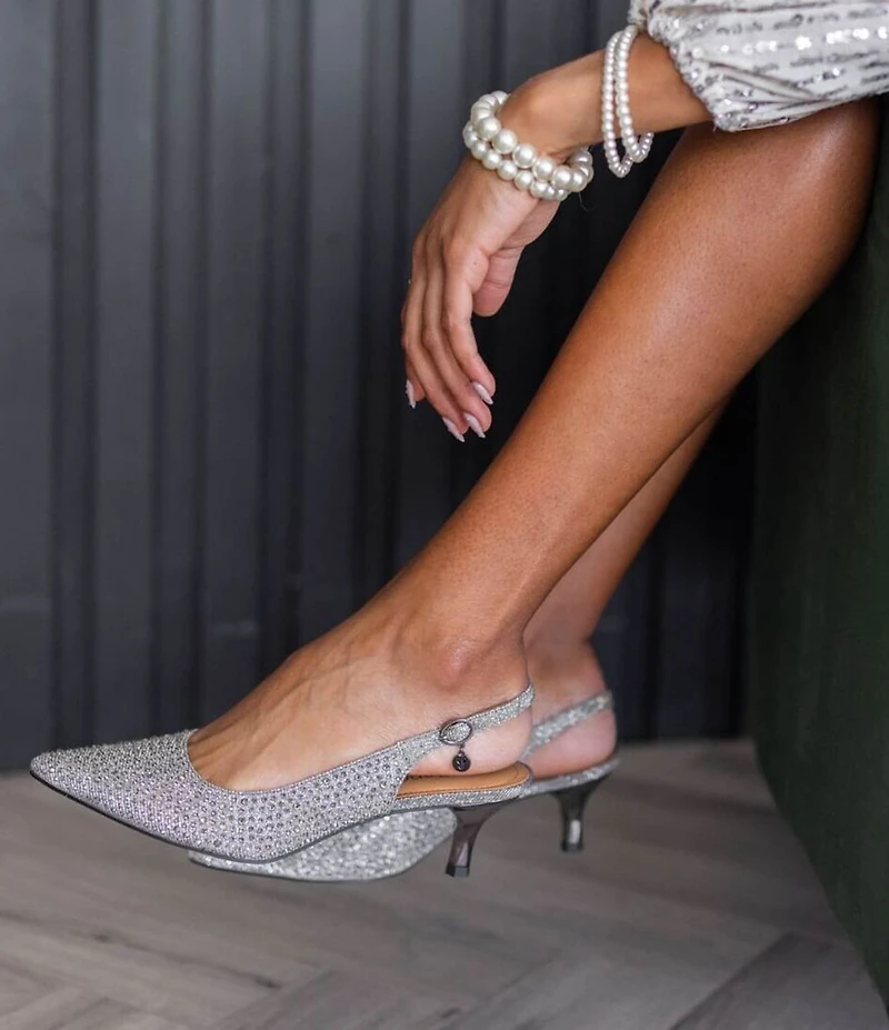 J. Renee Ferryanne Rhinestone Glitter Fabric Slingback Pumps