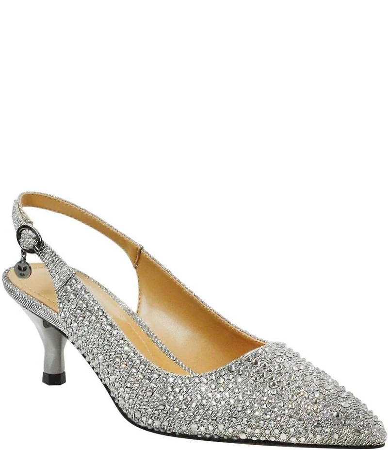 J. Renee Ferryanne Rhinestone Glitter Fabric Slingback Pumps