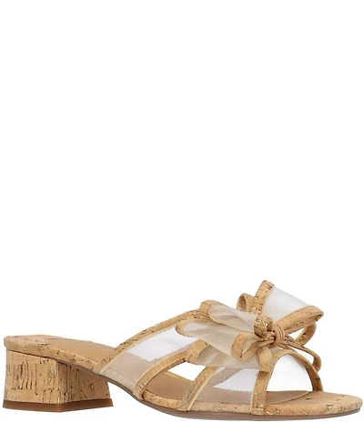 J. Renee Finola Cork Mesh Bow Block Heel Slide Sandals
