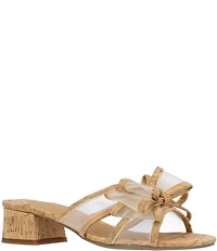 J. Renee Finola Cork Mesh Bow Block Heel Slide Sandals
