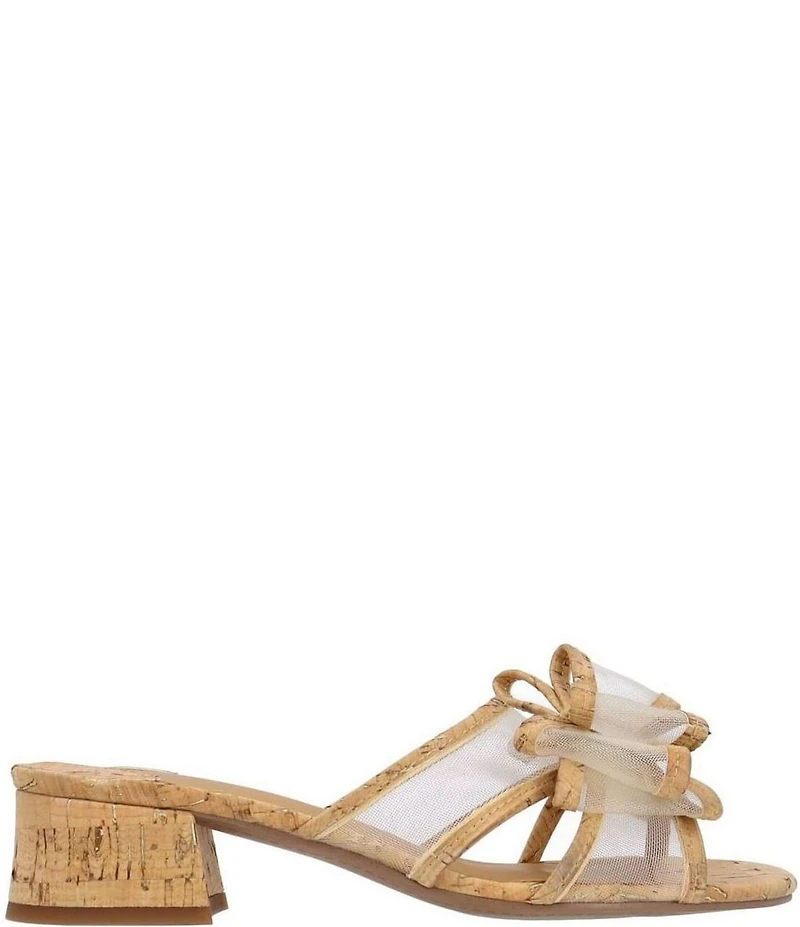 J. Renee Finola Cork Mesh Bow Block Heel Slide Sandals