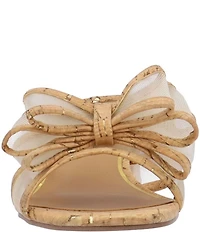 J. Renee Finola Cork Mesh Bow Block Heel Slide Sandals