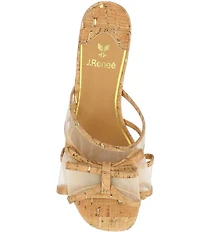 J. Renee Finola Cork Mesh Bow Block Heel Slide Sandals