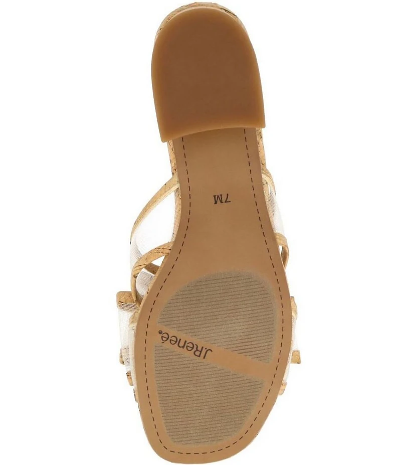 J. Renee Finola Cork Mesh Bow Block Heel Slide Sandals
