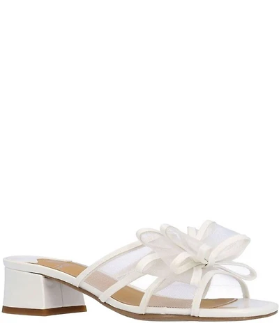 J. Renee Finola Mesh Bow Block Heel Slide Sandals