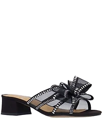 J. Renee Finola Mesh Rhinestone Bow Block Heel Slide Sandals