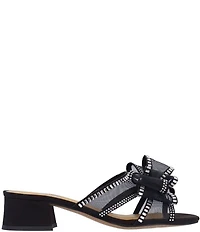 J. Renee Finola Mesh Rhinestone Bow Block Heel Slide Sandals