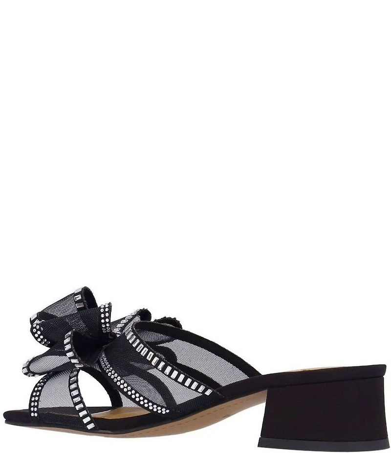 J. Renee Finola Mesh Rhinestone Bow Block Heel Slide Sandals