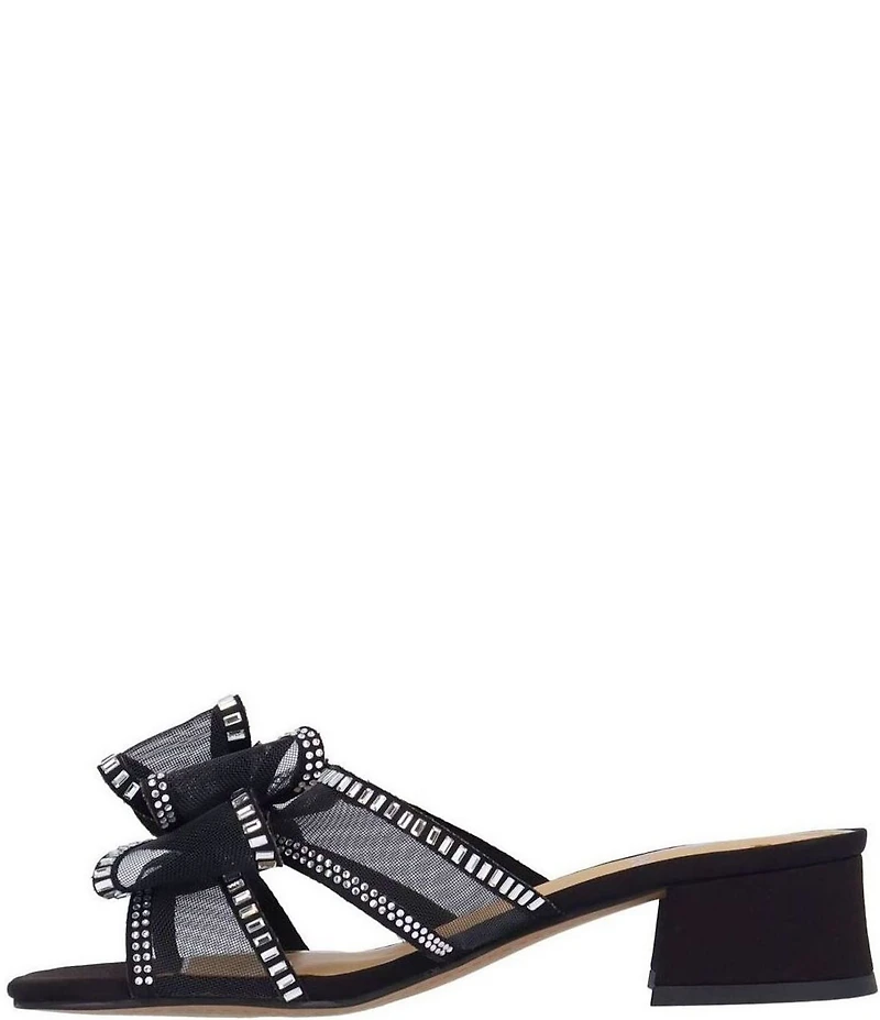 J. Renee Finola Mesh Rhinestone Bow Block Heel Slide Sandals