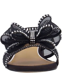 J. Renee Finola Mesh Rhinestone Bow Block Heel Slide Sandals