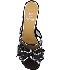 J. Renee Finola Mesh Rhinestone Bow Block Heel Slide Sandals