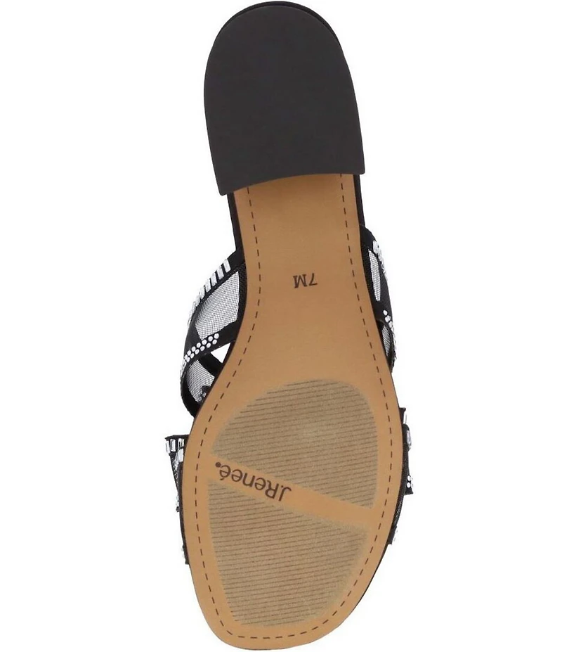 J. Renee Finola Mesh Rhinestone Bow Block Heel Slide Sandals