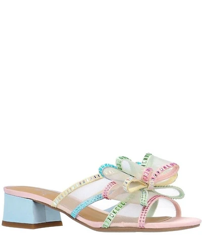 J. Renee Finola Rainbow Mesh Rhinestone Bow Block Heel Slide Sandals