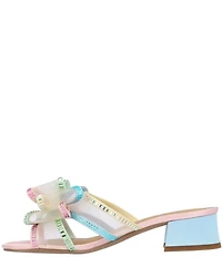 J. Renee Finola Rainbow Mesh Rhinestone Bow Block Heel Slide Sandals
