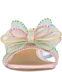 J. Renee Finola Rainbow Mesh Rhinestone Bow Block Heel Slide Sandals