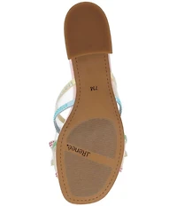 J. Renee Finola Rainbow Mesh Rhinestone Bow Block Heel Slide Sandals