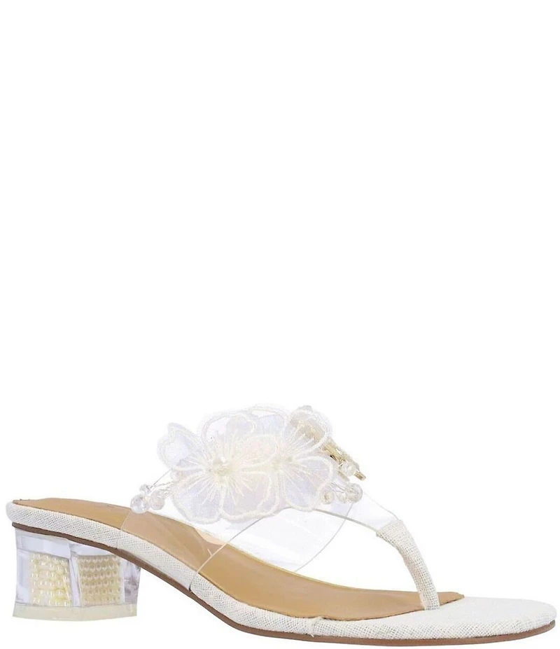 J. Renee Flower Clear Vinyl Flower Ornament Thong Sandals