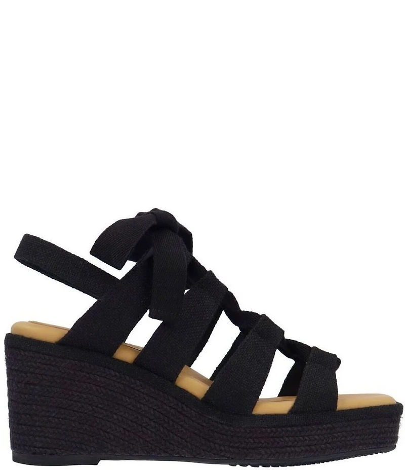 J. Renee Garlynn Linen Lace Up Square Toe Platform Wedge Espadrille Sandals