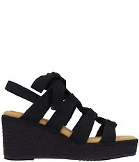 J. Renee Garlynn Linen Lace Up Square Toe Platform Wedge Espadrille Sandals
