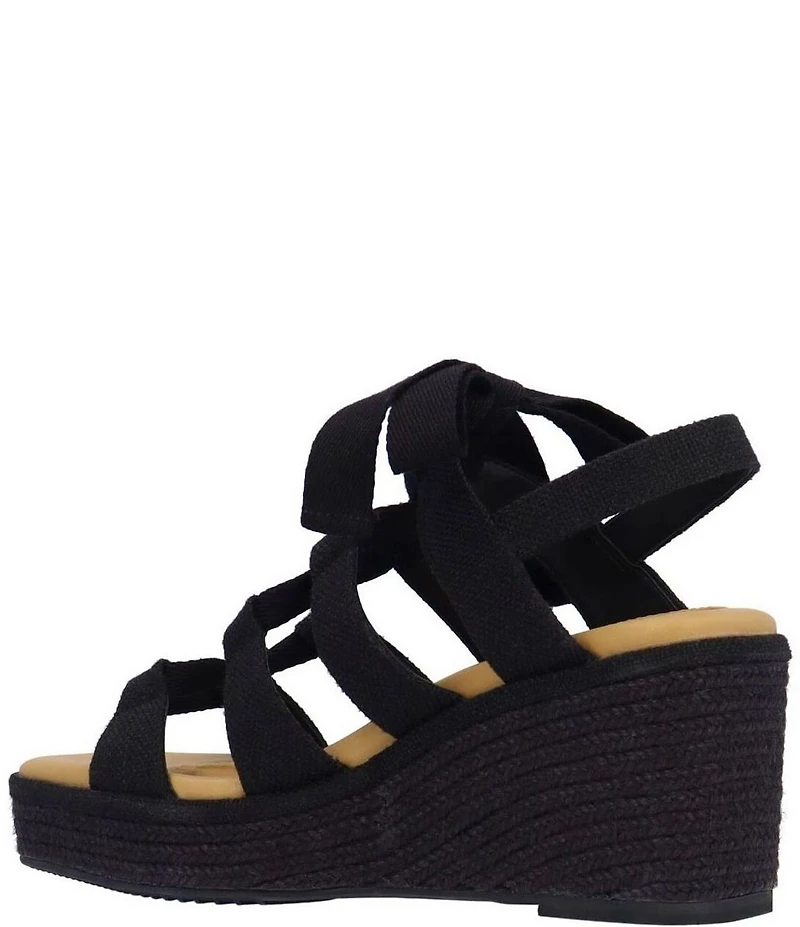J. Renee Garlynn Linen Lace Up Square Toe Platform Wedge Espadrille Sandals
