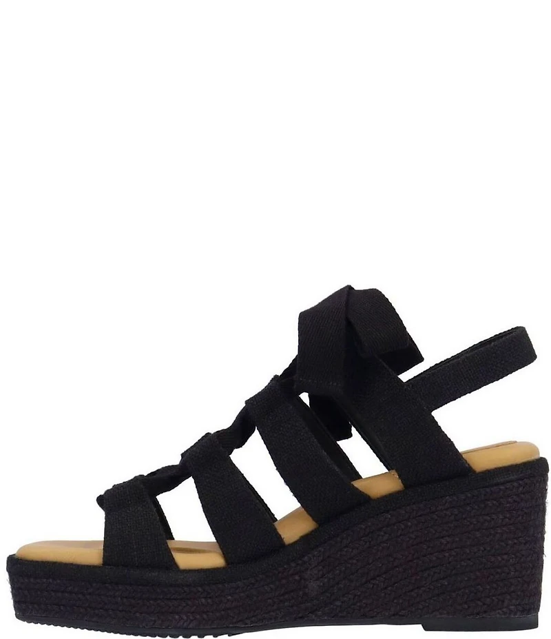 J. Renee Garlynn Linen Lace Up Square Toe Platform Wedge Espadrille Sandals