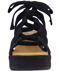 J. Renee Garlynn Linen Lace Up Square Toe Platform Wedge Espadrille Sandals