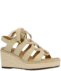 J. Renee Garlynn Linen Lace Up Square Toe Platform Wedge Espadrille Sandals