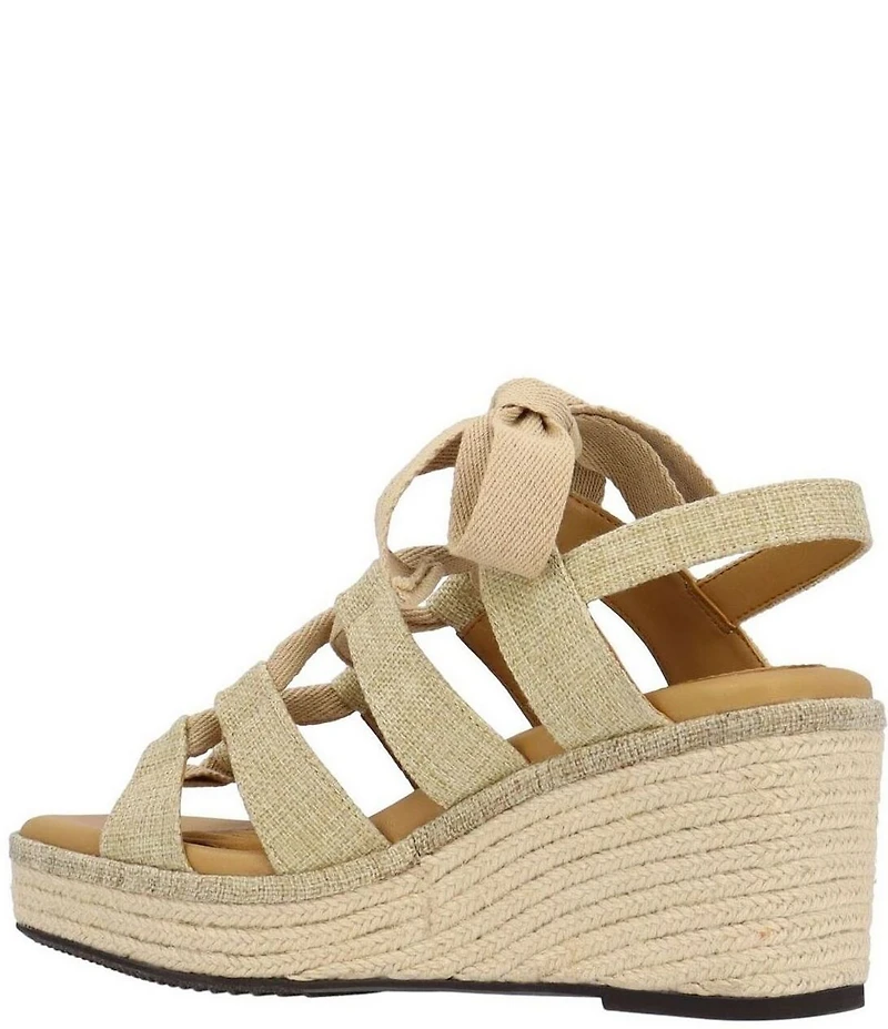 J. Renee Garlynn Linen Lace Up Square Toe Platform Wedge Espadrille Sandals