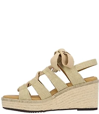 J. Renee Garlynn Linen Lace Up Square Toe Platform Wedge Espadrille Sandals