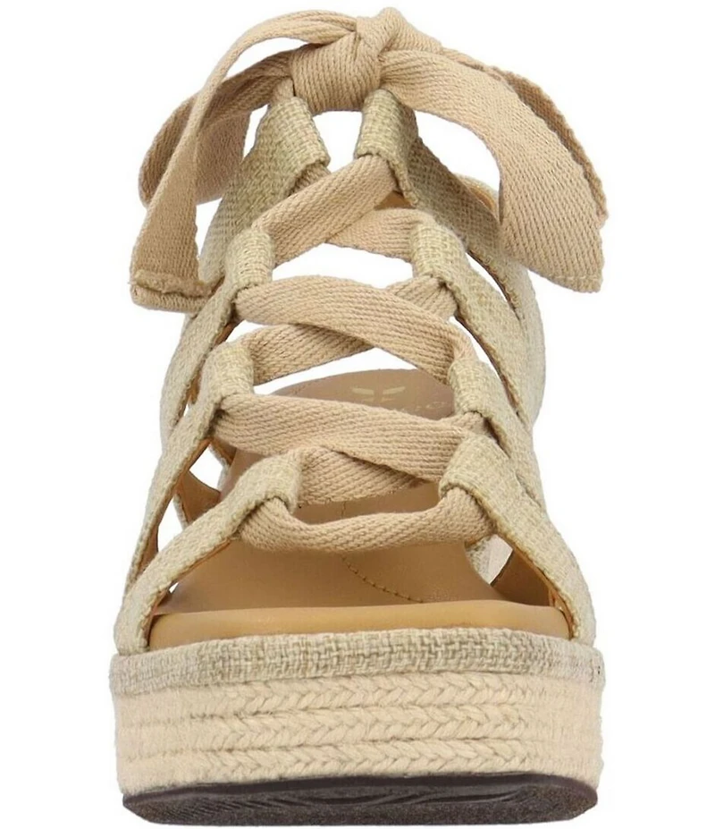 J. Renee Garlynn Linen Lace Up Square Toe Platform Wedge Espadrille Sandals
