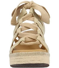 J. Renee Garlynn Linen Lace Up Square Toe Platform Wedge Espadrille Sandals