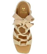 J. Renee Garlynn Linen Lace Up Square Toe Platform Wedge Espadrille Sandals