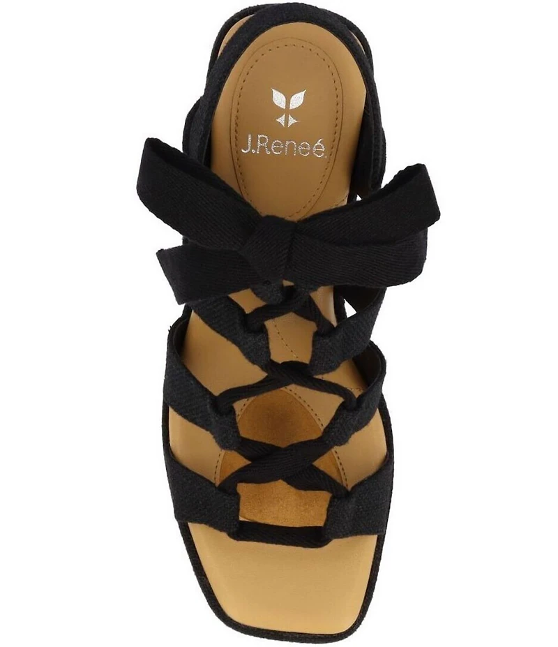 J. Renee Garlynn Linen Lace Up Square Toe Platform Wedge Espadrille Sandals