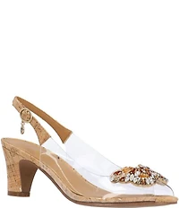 J. Renee Gloriana Cork Jewel Butterfly Ornament Vinyl Peep Toe Slingback Pumps